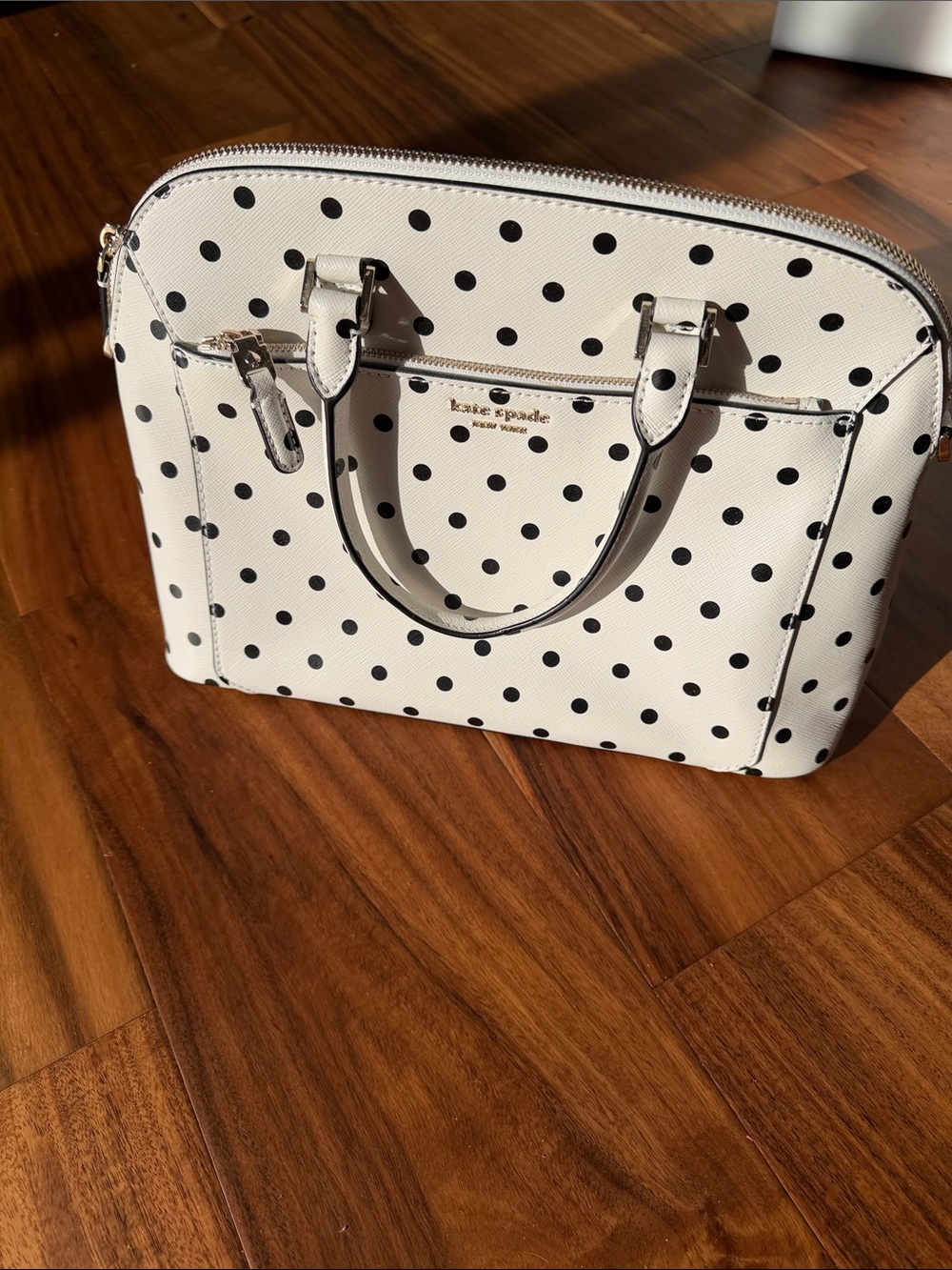 kate spade White with Black Polka Dot Dome Satchel